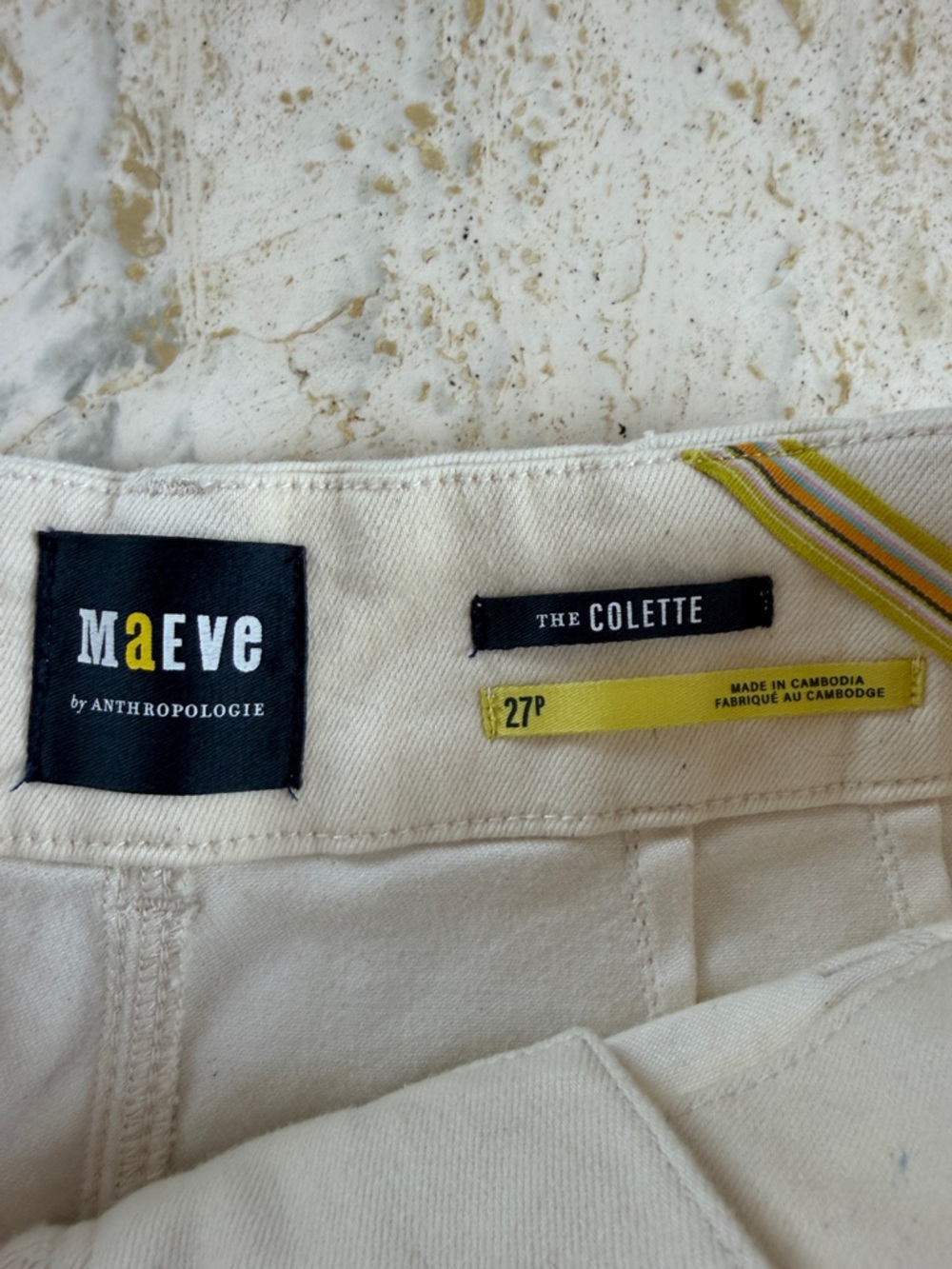 Maeve Anthropologie Colette Denim Cropped Wide Leg Jeans Daisy Hem Cream 27P - Picture 8 of 13